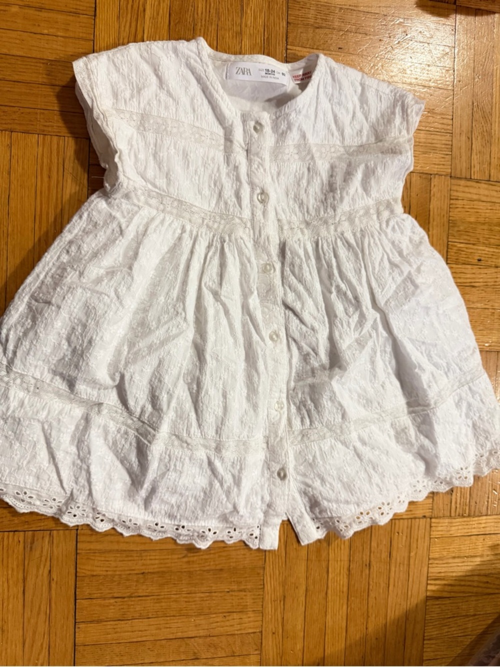 Zara White Eyelet Button-Front Toddler Dress